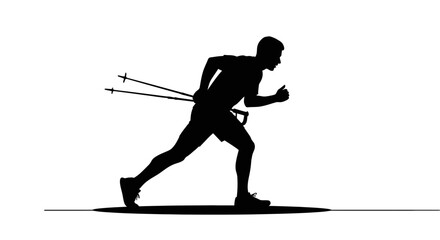 Dynamic silhouette of a male athlete cross-country skiing with poles, capturing speed and endurance