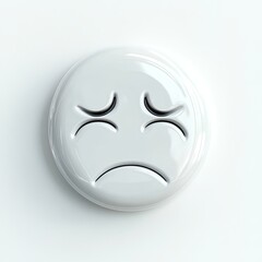 A glossy white emoji button, sad face