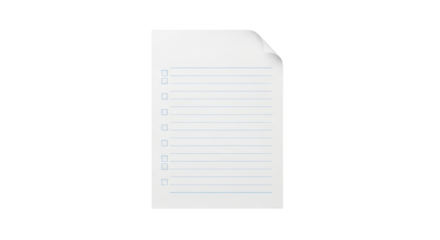 Isolated sheet of paper with check boxes, to-do list for task management, organizer