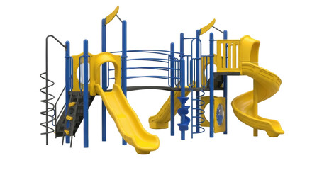 Isolated playground equipment, kids outdoor playset, recreation area with slide, no people