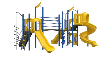 Isolated playground equipment, kids outdoor playset, recreation area with slide, no people