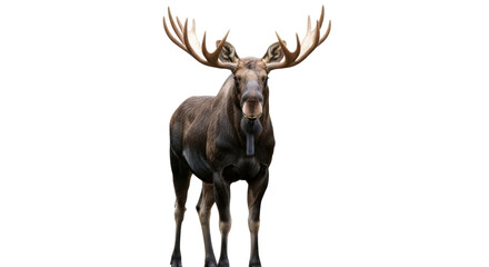 Isolated Large Male Moose with Antlers Facing the Viewer in a Full Shot, Front View