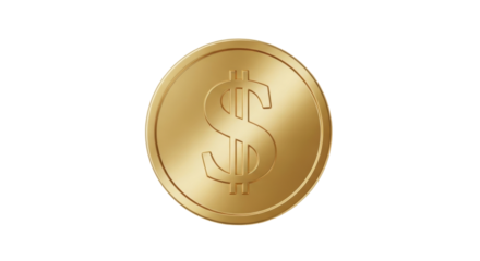 Isolated golden dollar coin, finance and investment symbol, money icon and currency sign