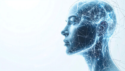Obraz premium Abstract glowing neural network lines forming human face
