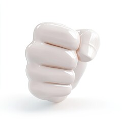 A light beige, stylized fist, sculpted to resemble a smooth, glossy, 3D model, presented against a bright white background