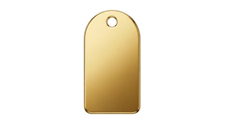 Isolated gold metal badge with rounded top and a hole for attaching to products, gifts