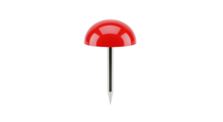 Isolated red push pin, essential tool for fastening on a bulletin board or cork board