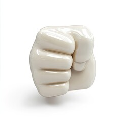A light beige, three-dimensional, stylized fist against a white background.  It has a glossy, smooth texture
