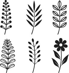 Fototapeta premium leaf, flower, botanical, doodle, icon, set, hand-drawn, sketch, drawing, nature, plant, floral, foliage, branch, twig, simple, minimalist, elegant