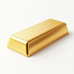 Gold bar, rectangular,  polished,  on white background