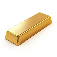 Gold ingot, rectangular, lustrous, golden hue, isolated on white background