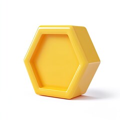 A bright, glossy, yellow hexagon, 3D rendered, sits on a plain white background