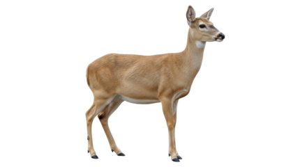 Isolated Whitetail Doe Standing Alertly, Elegant Deer, Cervidae Family, Looking Right, Animal