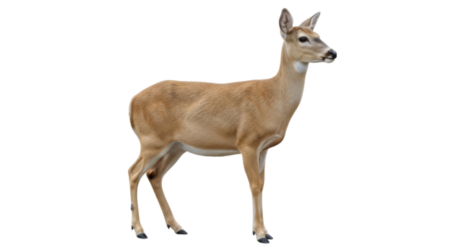 Isolated Whitetail Doe Standing Alertly, Elegant Deer, Cervidae Family, Looking Right, Animal