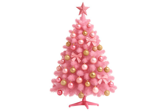  Christmas tree with pink decorations on a transparent background. Decor. Holiday poster.