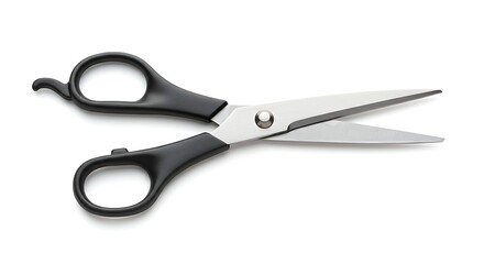 Scissors on white background overhead close up of sharp cutting tool