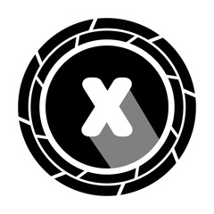 Black and White Circle X Icon with Shadow. Cancel or Close Symbol