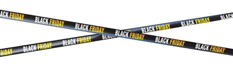 3d Black friday caution tape crossing isolated