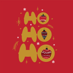 hohoho merry christmas santa claus saying with classic ornament and gold color
