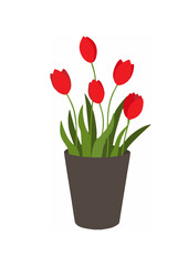 Vector illustration of red tulips bouquet in grey vase.ai