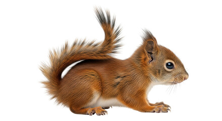 Obraz premium Isolated Eurasian red squirrel, close-up side view of an adorable wild animal posing