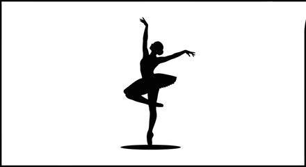 Elegant ballerina silhouette performing graceful ballet dance en pointe on white background © Deshan