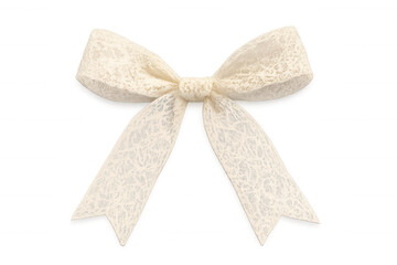 Delicate lace ribbon bow with vintage texture, celebrating gifts, celebrations, and festive decoration, transparent background