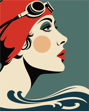 Art Deco Woman in Profile with Retro Swim Cap
