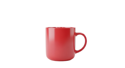 Isolated red ceramic mug for hot beverage, coffee or tea, kitchenware for home or office