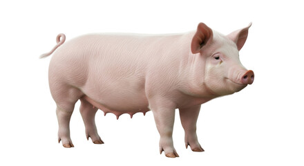 Isolated pink sow side view stands with curly tail farm animal livestock swine pig © Fernando