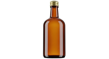 Isolated brown glass bottle for liquid flavoring, food, or medicine, with golden metal cap
