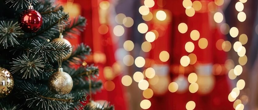 A close-up view of a decorated Christmas tree.