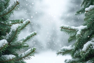 Fototapeta premium Two Christmas trees in festival snow celebration christmas.