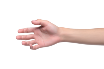 man hand holding something like a bottle on white background