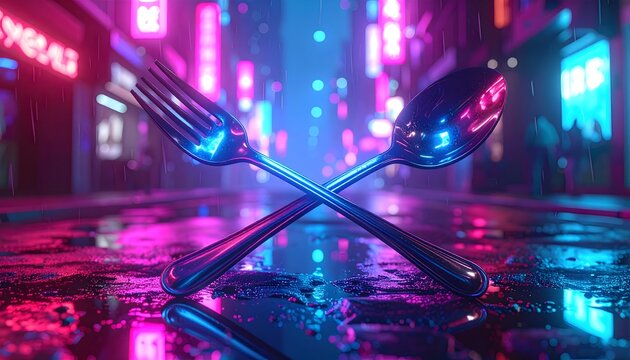Futuristic Neon AI Hands Touching, Cyberpunk Technology and Human Machine Connection