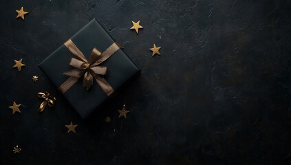 Black Christmas gift with copy space