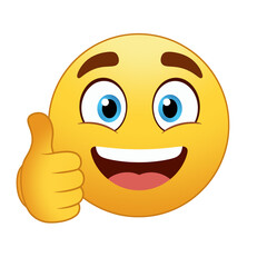 Smiling face with thumbs up emoji isolated on transparent background 