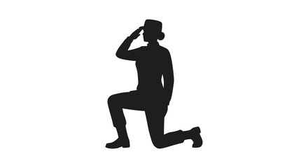 A kneeling soldier offering a respectful salute a striking silhouette