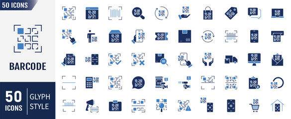 Barcode flat Icons set. Containing QR code, product, scanner, and more. Vector illustration