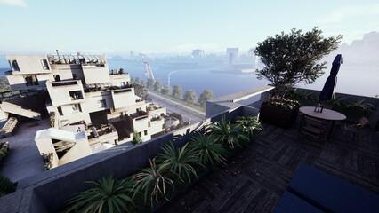 Fototapeta premium sweeping view of a city from the vantage point of a rooftop.