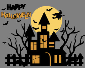 Halloween haunted house vector illustration and doodle cartoon.