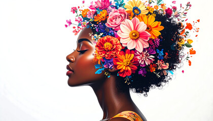 Person&rsquo;s head with abstract blooming flowers	