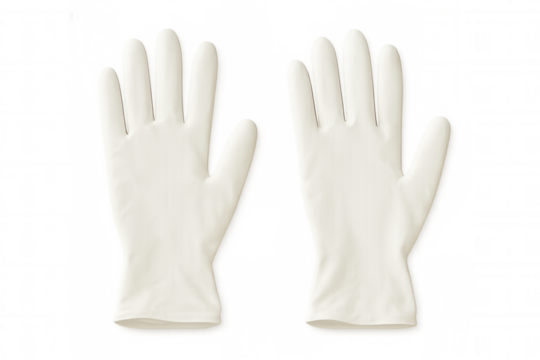 Pair of white medical gloves protecting hands from contamination and disease, symbolizing healthcare and hygiene
