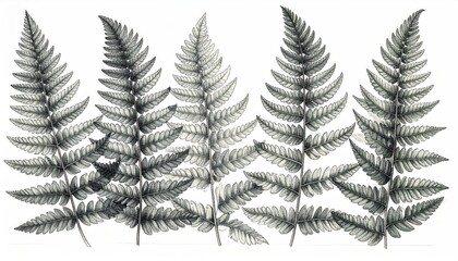 Fern fronds cluster on white. For botanical prints, cards, stationery, art, design