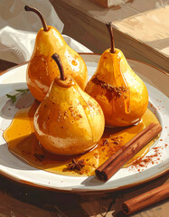 Poached pears with honey and cinnamon