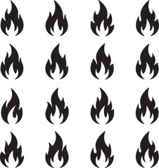 Flame Icons Vector Set: Fire Symbol Silhouettes for Logo and Design