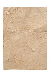 Sheet of old grungy crumpled paper isolated on white background