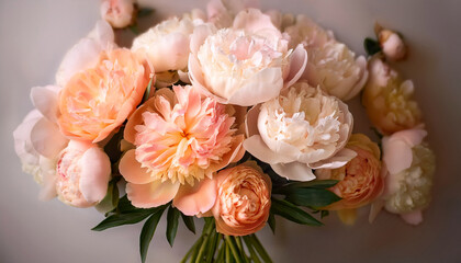 Obraz premium A Stunning Bouquet Of Peach And Cream Peonies Perfect For Any Special Occasion
