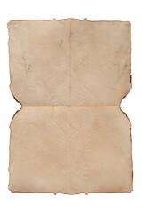 Sheet of old grungy crumpled paper isolated on white background