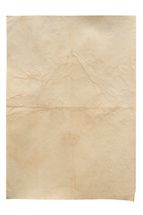 Sheet of old grungy crumpled paper isolated on white background